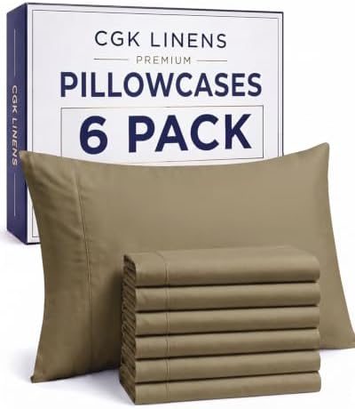 King Pillow Cases - 6 Pack Super Soft Pillowcase Covers - 20" x 40" (Khaki) by CGKUnlimited