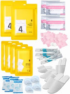 Extguds Disposable Travel Set : Bed Sheet×2+Duvet Cover×2+Pillow case×4+Bath Towels×4+Shower Caps×4+Plastic Bathtub Bag×4+Toilet Seat Covers×4+Compression face Towel×16+Toothbrushes×4+Slippers×4 by Extguds