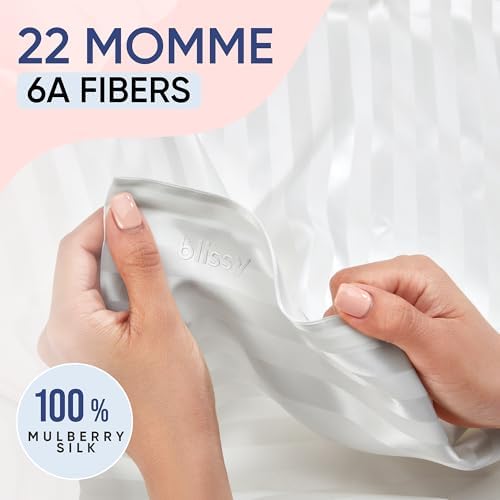 Blissy Silk Pillowcase - 100% Pure Mulberry Silk - 22 Momme 6A High-Grade Fibers - Silk Pillow Cover for Hair & Skin - Regular, Queen & King (White Striped, Standard) - Image 2