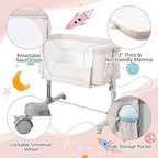 BABY JOY Bassinet Bedside Sleeper, 3 in 1 Folding Crib w/Adjustable Height, Mattress, Lockable Wheels, Storage Pocket & Carry Bag for Infant Newborn, Stationary & Rock, Portable Baby Bassinet (Beige) - Image 5