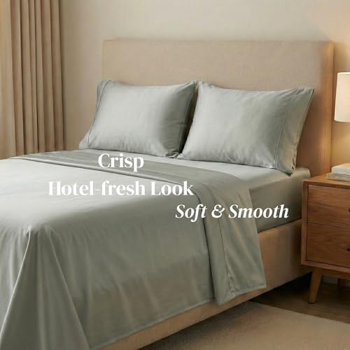Beckham Hotel Collection Pillowcases King Size Set of 2, Cool Touch Cotton Sateen Fabric, 500TC, Silky Smooth & Soft, Open End, Aqua Gray - Image 4