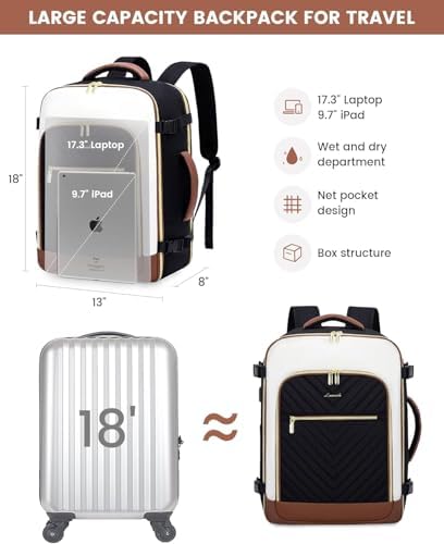LOVEVOOK Large Travel Backpack for Women, TSA Carry on Backpack for Airplanes, 40L Personal Item Travel Bag for Women fits 17" Laptop,Waterproof Carry on Bag Airplane Approved with 3 Packing Cubes - Image 7