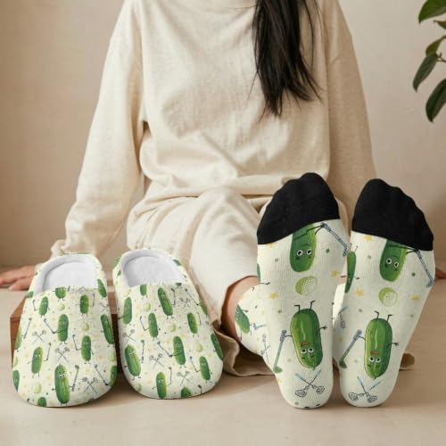 Jeiento Fuzzy Slippers and Sock Set Women's Warm Cozy Memory Foam House Shoes Soft Slip-on Slides - Image 2