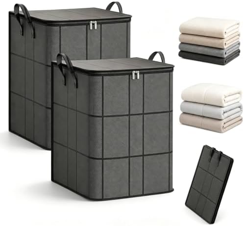 Dust-Proof Comforter and Bedding Organizer, Foldable Outdoor Cushion Storage Bag Travel Bag, Moving Storage Bins, Reinforced Handles ，2pcs：L(22.0 x 17.7 x 22.0 inches) by Unknown