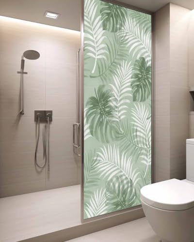 Window Privacy Film Frosted, Sage Green Palm Trees Tropical Static Cling Door Window Covering, Summer Beach Botanical UV Blocking Windows Film for Office, Hotel, Bedroom, 29.5 x 78.7 Inches - Image 3