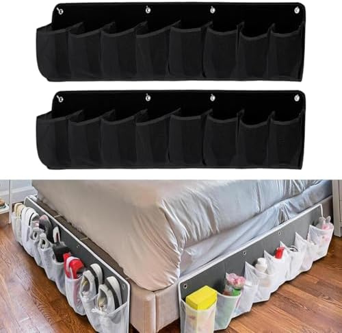 2 Pieces Shoe Storage Pocket Organizer Bedside Holder Bag Rack Hanging Non Woven Saving Easy Install Suitable for RV Bedroom, Black - Image 2