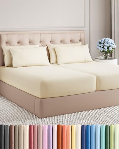 Split King 7 Piece Bed Sheet Set - Comfy, Breathable & Cooling - Off White by CGKUnlimited