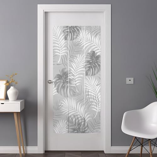 Window Privacy Film Frosted, Grey Palm Trees Tropical Non-Adhesive Static Cling Window Tint, Summer Beach Botanical Insulated Windows Frosted Films for Living Room, 35.4 x 78.7 Inches - Image 3