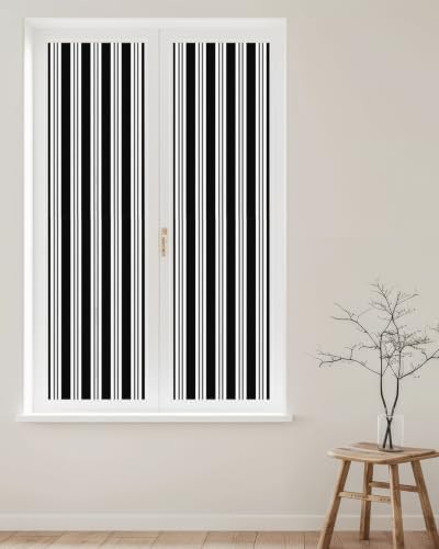 Window Privacy Film Frosted, Black Striped Reusable Static Cling Window Tints, Minimalist Vertical Stripes Heat Control Windows Films for Offices, Balcony, 29.5 x 118 Inches - Image 2