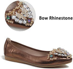 Women's Ballet Flat Shoes - Cute Rhinestones Bow Wedding Flats Slip on Flats for Women Comfort - Image 3