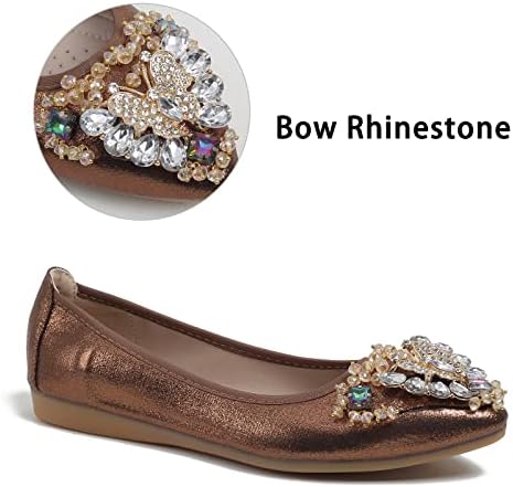 Women's Ballet Flat Shoes - Cute Rhinestones Bow Wedding Flats Slip on Flats for Women Comfort - Image 3