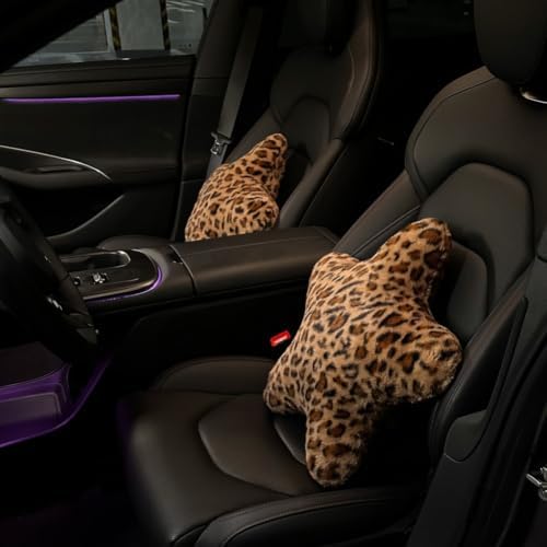 4 Pack Cute Yellow Star Car Headrest Pillow and Back Support Pillow Plush Car Neck Pillows for Driving Soft Star Shaped Throw Pillow for Car Interior Decor (Leopard Print) - Image 7