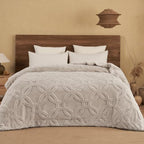 PHF Soft Sherpa Fleece Blanket Twin, Tufted Jacquard, 01-Oak by PHF
