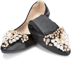 KUNWFNIX Women Ballet Flats Rhinestone Wedding Ballerina Shoes Foldable Sparkly Comfort Slip on Flat Shoes by KUNWFNIX