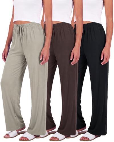 3 Pack Women's Palazzo Pants Wide Leg Adaptive Pajama Bottoms Lounge Casual by RealEssentials