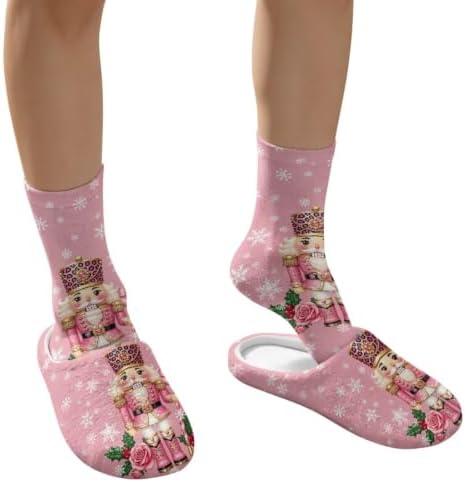 Jeiento Winter Fuzzy Slipper and Crew Socks for Women,Adult Slip-on Close Toe House Slipper,Flat Comfort home Slides - Image 4