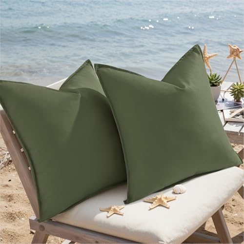 decorUhome Outdoor Waterproof Faux Linen Throw Pillow Covers 24x24 Set of 2 - Image 4