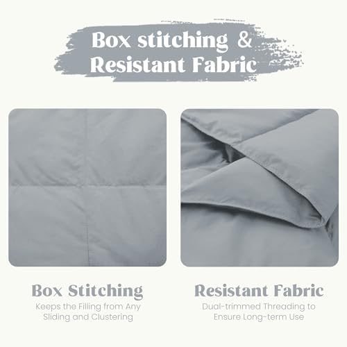 puredown® Soft Feather Down Blanket Lightweight Packable Down & Feather Fill Blanket for Indoor and Outdoor Use, Queen Size Blankets, 88"X90", Alloy Gray - Image 6