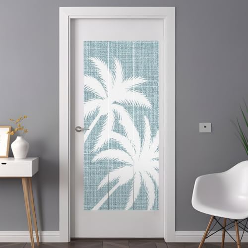 Window Privacy Film Frosted, Blue Grey Tropical Tree Non-Adhesive Static Cling Window Tint, Summer Coastal Palm Trees Insulated Windows Frosted Films for Living Room, 35.4 x 78.7 Inches - Image 3