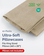 King Pillow Cases - 10 Pack Pillowcase Covers - 20" x 40" (Heathered Beige) - Image 2