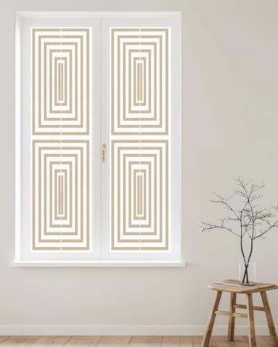 Window Privacy Film Frosted, Beige White Geometric Reusable Static Cling Window Tints, Square Minimalist Modern Heat Control Windows Films for Offices, Balcony, 29.5 x 118 Inches - Image 2