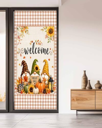 Window Privacy Film Frosted, Thanksgiving Gnomes Non-Adhesive Static Cling Window Tint, Fall Orange White Pumpkin Maple Leaf Insulated Windows Frosted Films for Living Room, 35.4 x 78.7 Inches - Image 5