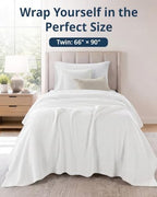 LANE LINEN Twin Blanket, 100% Cotton, 300 GSM, Waffle Textured - White - Image 3