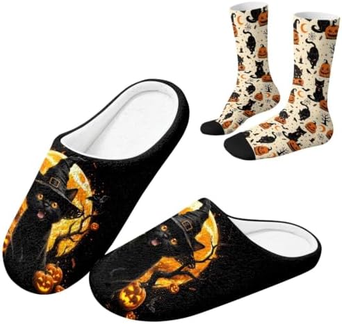 Jeiento Women's Fuzzy Slippers and Sock Set Warm Cozy Memory Foam House Shoes Soft Slip-on Slides Spa Slippers for Hotel by Jeiento