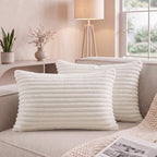 Bedorm Faux Fur Pillowcases Set of 2 King Size Plush Fluffy Pillow Cover Ivory White, Zipper Closure - Image 2