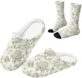 Toile de Jouy Fuzzy Slipper with Socks for Women Cozy Slipper Indoor by Baxinh