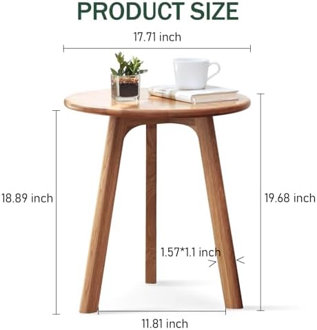 Solid Beech Oak Wood Side Table - Compact End Table with Detachable Cloth Pocket - Modern Small Nightstand with Storage Holder for Living Room, Bedroom (Oak, Natural) - Image 2