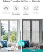 Window Privacy Film Frosted, Gray Botanical Reusable Static Cling Window Tints, Vintage Florals Geometric Minimalist Heat Control Windows Films for Offices, Balcony, 29.5 x 118 Inches - Image 6