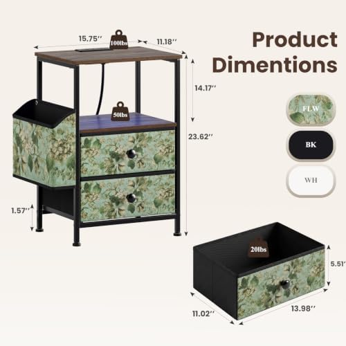 MALOL Night Stands for Bedrooms Set of 2 with Charging Station&Light Strip - Image 2
