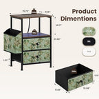MALOL Night Stand with Charging Station & Led Light Strip,Vintage Floral - Image 2