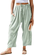 TARSE Womens Linen Wide Leg Striped Pants Casual Barrel Palazzo Harem Pants by TARSE