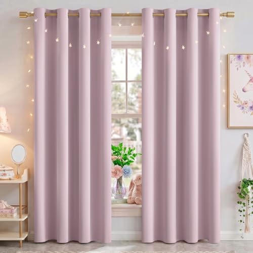 NICETOWN Blackout Pink Curtains for Girls Room - Thermal Insulated Solid Grommet Room Darkening Curtains/Panels/Drape for Bedroom (Lavender Pink=Baby Pink, 1 Pair, 52 by 84-Inch) by NICETOWN