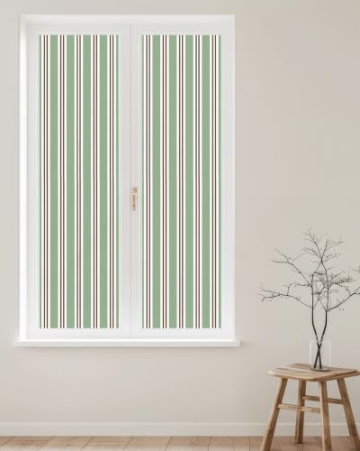 Window Privacy Film Frosted, Green Brown Striped Reusable Static Cling Window Tints, Modern Farmhouse Vertical Stripes Heat Control Windows Films for Offices, Balcony, 29.5 x 118 Inches - Image 2