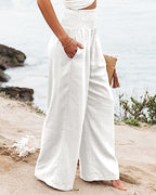 Angerella Womens Elastic High Waisted Palazzo Pants Casual Wide Leg Long Lounge Pant Trousers with Pocket - Image 4