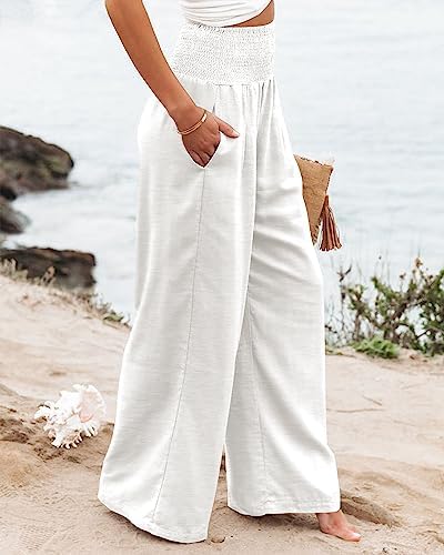 Angerella Womens Elastic High Waisted Palazzo Pants Casual Wide Leg Long Lounge Pant Trousers with Pocket - Image 4