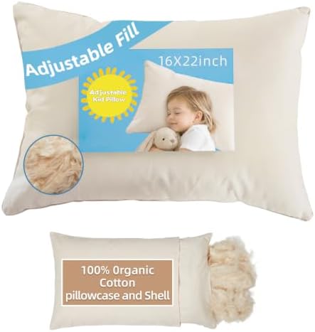 Adjustable Organic Kapok Kids Pillow 16x22 for Kids Ages 4-12 by Lofe