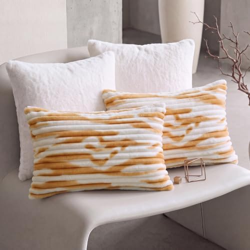 Bedorm Faux Fur Pillowcases Set of 2 King Size Plush Fluffy Pillow Cover Ivory, Zipper Closure by Bedorm