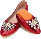 KUNWFNIX Women's Ballet Flats Foldable Classic Crown Rhinestone Slip On Bowknot PU Leather Faux Suede Pointed Toe Comfort Flat Casual Dress Shoes by KUNWFNIX
