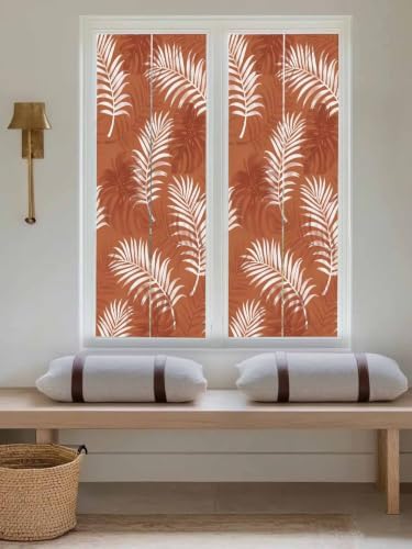 Window Privacy Film Frosted, Burnt Orange Leaves Reusable Static Cling Window Tints, Middle Century Tropical Monstera Heat Control Windows Films for Offices, Balcony, 29.5 x 118 Inches - Image 5