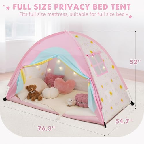 Full Bed Tent for Kids, Full Size Bed Canopy with Star Lights, Privacy Space Blackout Sleeping Tents, Indoor Breathable Portable Bunk Bed Tent for Boys and Girls, Rainbow - Image 2