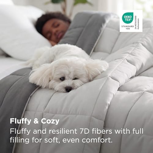 Bedsure Twin XL Comforter Duvet Insert - Bedding Quilted, Light Grey/Grey - Image 3