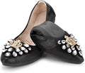 KUNWFNIX Women's Ballet Flats Foldable Classic Crown Rhinestone Slip On Bowknot PU Leather Faux Suede Pointed Toe Comfort Flat Casual Dress Shoes by KUNWFNIX