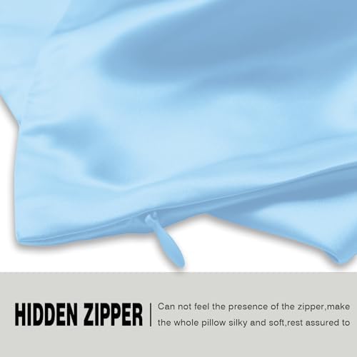 Suatien Mulberry Silk Pillow Cases 2 Pack King Size, Sky Blue - Image 4