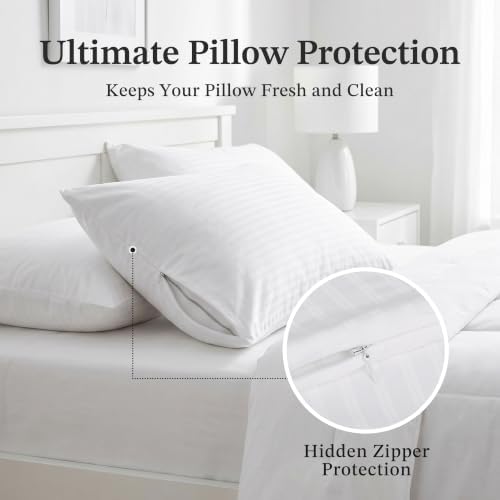 500TC 100% Cotton Pillow Protectors with Zipper, King Size 6 Pack - Image 2