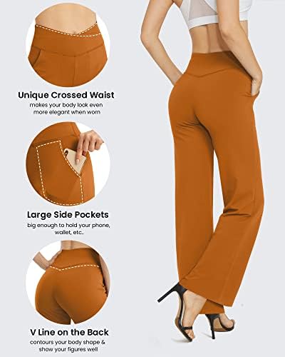 G4Free EverGoing Wide Leg Yoga Pants for Women Crossover Waist with Pockets - Image 4