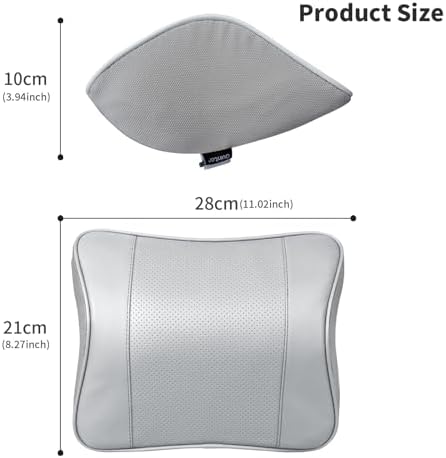 Quintor Genuine Leather Car Neck Pillow,Memory Foam Headrest Cushion, Ergonomic Cervical Support for Tesla Model 3/Y/X, Lexus, BMW- Breathable & All-Season Soft (2 PC) - Image 3